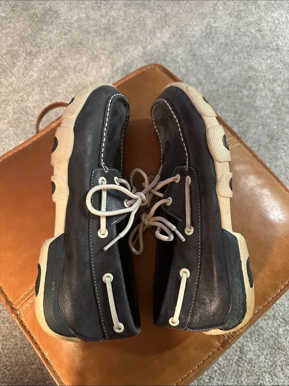 Twisted X Men's Dark Blue Boat Shoes with Cream Laces